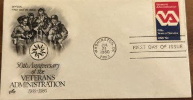 FIRST DAY COVER ISSUE FDC 1980 15 Cents VETERANS ADMINISTRATION ARTCRAFT CACHET