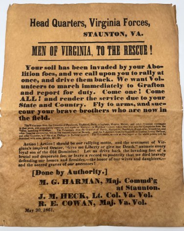 Recruiting Ephemera 1861 Civil War Confederate Replica On Aged Parchment 14&acirc;��x12&acirc;��