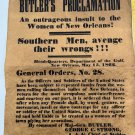 Recruiting Ephemera 1862 Butler's Proclamation Replica On Aged Parchment 14”x12”