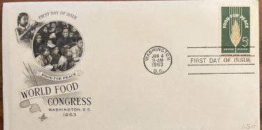 1963 U.S. FIRST DAY COVER ISSUE 5c FOOD FOR PEACE STAMP ART CRAFT CACHET