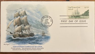 US First Day Cover Issue 1978 Honolulu, HI Captain James Cook Linen Ship Catchet