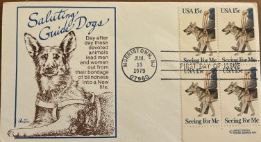 First Day Cover 1979 Saluting Guide Dogs Stamp 4 Block Cachet Morristown NJ