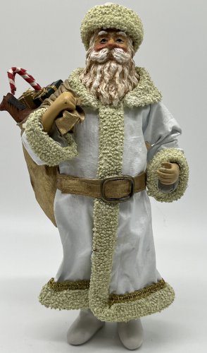 Clothique Possible Dreams Santa 1987 with White Robe & Bag of Toys 10''