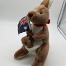 Australian United Souvenirs Kangaroo With Joey & Flag Plush 12” Red Ribbon