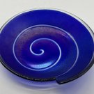 Blue & White Art Glass Vortex Style Bowl Iridescent Purple Tones 8”
