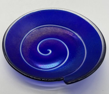 Blue & White Art Glass Vortex Style Bowl Iridescent Purple Tones 8&acirc;��