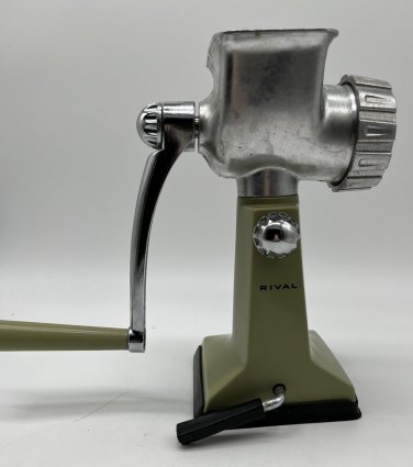 Vintage Olive Green Rival Grind-O-Mat Model # 303 Meat Grinder with Suction Base