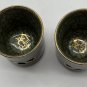 Somayaki Soma Ware 2 Double Walled Tea Cups Candle Holder Lotus Green Crackle