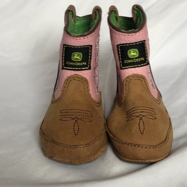 John Deere Girls JD0185 Brown Leather Round Toe Mid Calf Western Boots Size 2M