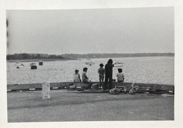 Vintage B&W Photo Cape Cod Canal Children Bikes Scenic Fishing Boats 5&acirc;�� x 3.5&acirc;��
