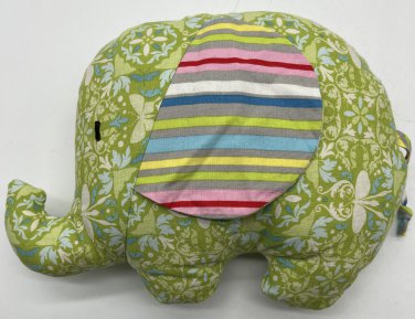 Hand sewn Hobbyist Elephant Green Paisley Plush Striped Ears Stuffed Animal Toy