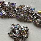 Vintage Crown Trifari Costume Rhinestone Bracelet Clip On Earring Set Signed 6”