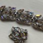 Vintage Crown Trifari Costume Rhinestone Bracelet Clip On Earring Set Signed 6&acirc;��