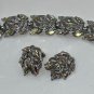 Vintage Crown Trifari Costume Rhinestone Bracelet Clip On Earring Set Signed 6&acirc;��