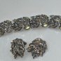 Vintage Crown Trifari Costume Rhinestone Bracelet Clip On Earring Set Signed 6&acirc;��