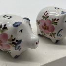 Ceramic Pig Salt & Pepper Shakers Floral Design With Stoppers 2.5" x 2" Vintage