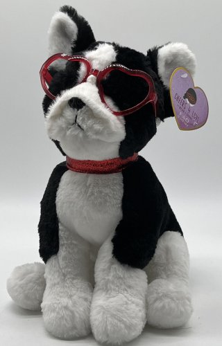 FAO Schwartz  Boston Terrier  with Heart Glasses Plush 12"H NWT
