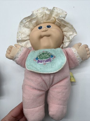 Vintage 1987 Hasbro Babyland Cabbage Patch Kid baby Doll Pink Bonnet Plush Toy