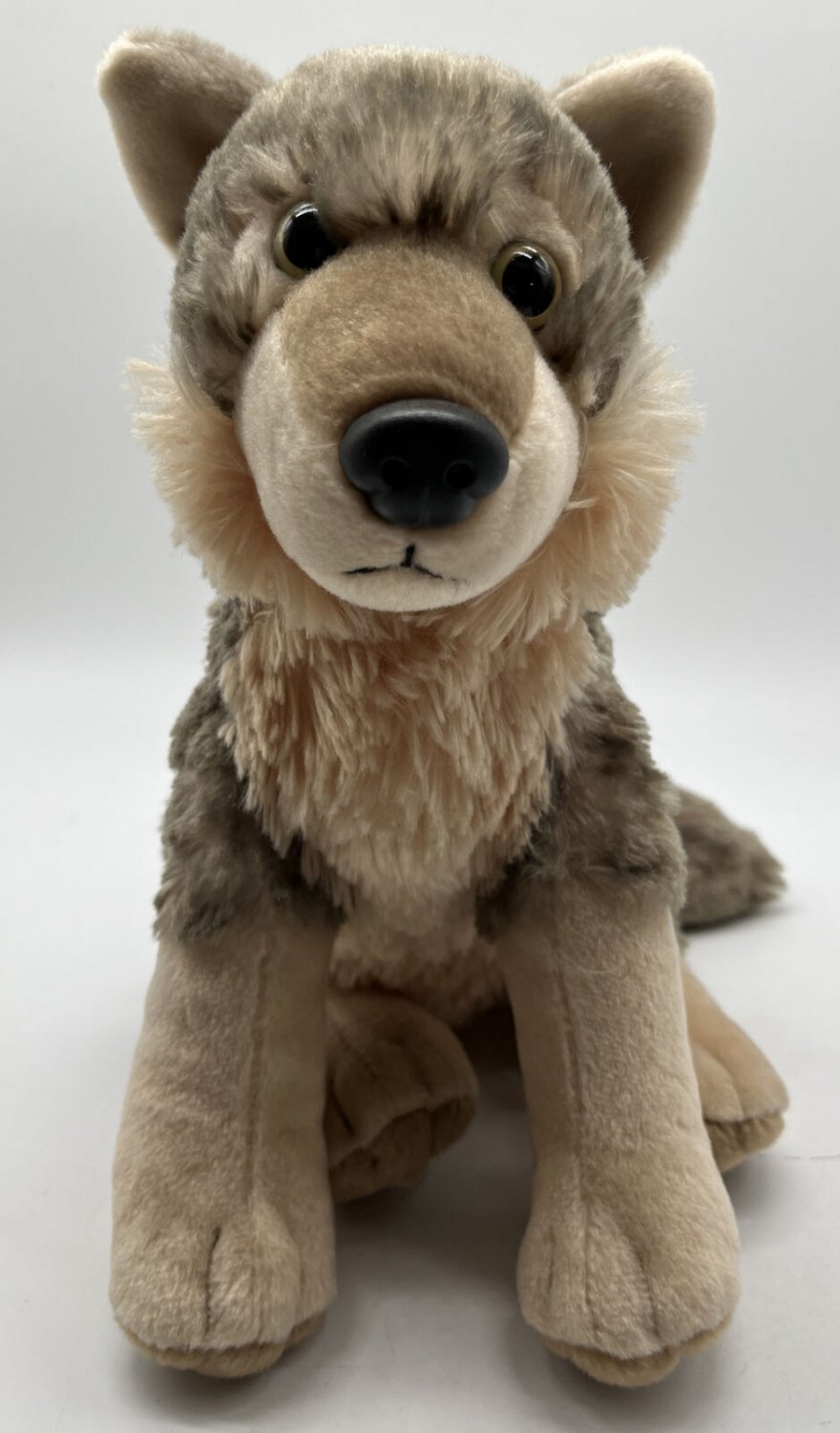 Wild Republic Timber Wolf Plush Stuffed Animal Brown Grey Sitting 12” EUC