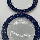 Galaxy Sakura Dinner Plates 14kt Gold Stars Blue Fine Porcelain 10.5” Set Of 2