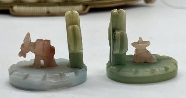 Onyx Marble Stone Siesta Mexican Man Burro Donkey Cactus Bookends Mini Set