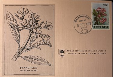 First Day Issue Royal Horticultural Society Flower Stamp 1978 Antigua Frangipani