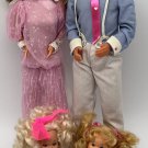 Vintage 1980's Barbie Heart Family Ken, Barbie 2 Baby Girls In Outfits