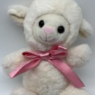 DanDee Fluffy Animal White Lamb With Pink Tie 10” Plush