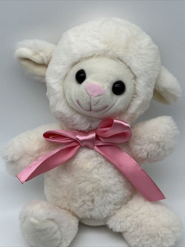 DanDee Fluffy Animal White Lamb With Pink Tie 10&acirc;�� Plush