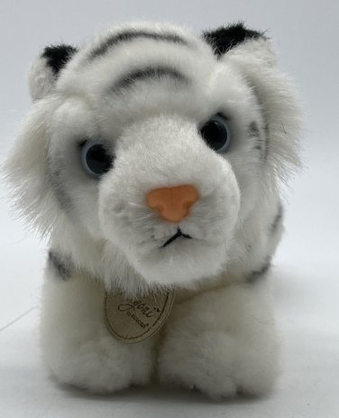 Aurora MIYONI Plush White Tiger Cub Baby Mini 7&acirc;�� Striped Crouching Blue Eyes Toy