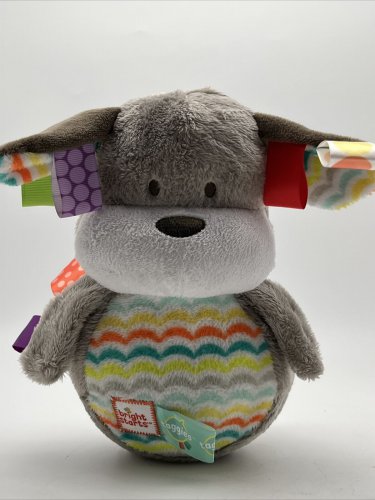 Bright Starts Taggies Puppy Dog Plush Stuffed Animal Rattle Weeble Toy 8"