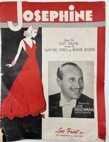 WAYNE KING BURKE BIVENS GUS KAHN Sheet Music "Josephine" 1937 JOE REICHMAN