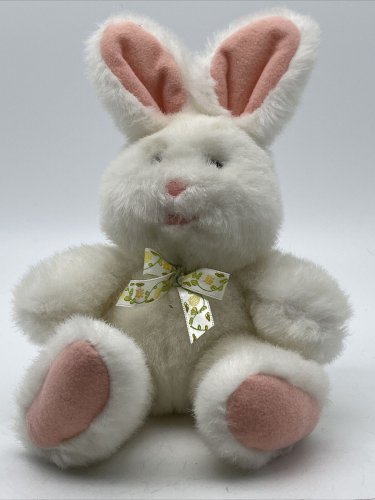 VINTAGE GOLDEN BEAR CODE LTD WHITE PINK EASTER BUNNY RABBIT MADE IN KOREA PLUSH