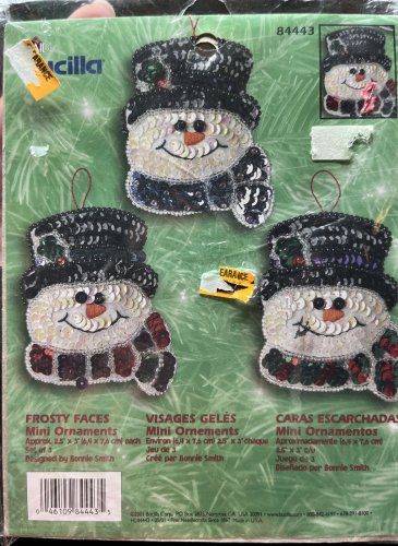 NEW BUCILLA FROSTY FACES MINI ORNAMENTS - KIT # 84443 - 3 ORNAMENTS - CHRISTMAS