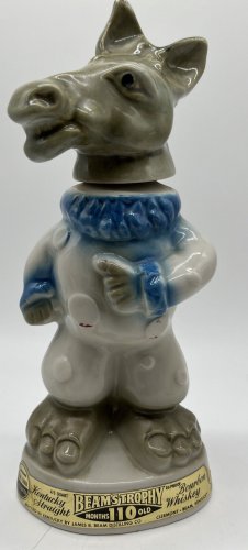 Vtg 1968 Jim Beam Trophy Clown Donkey Whiskey Bottle Decanter EMPTY Political