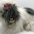 Vintage Chrisha Playful Plush Animal Shaggy Dog Sheepdog 17" White w/Black