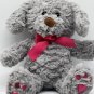 DanDee Stuffed Puppy Dog Gray Pink Bow 14" Pink Heart Paw Valentine's