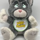 Vintage 1989 Galoob LOST ‘N and FOUNDS Plush Grey & White Cat Toy Big Eyes