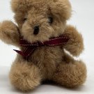 Vintage Russ Berrie Mini Bear Plush Burgundy Red Gold Trim Bow 4”