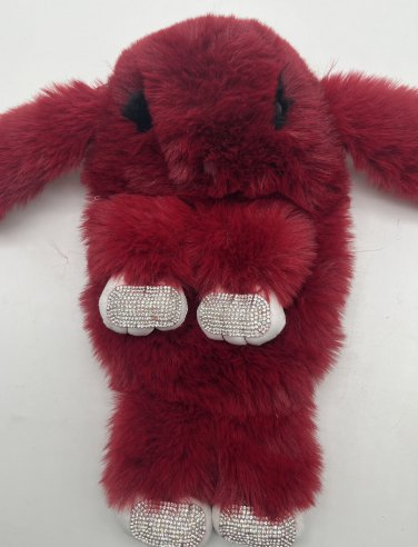 Faux Fur Rabbit Cute Burgundy Red Handbags Purse Backpack 13&acirc;��
