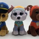 Paw Patrol TY Beanie Baby Lot Of 3 PLUSH Chase, Everest , Zuma 6”
