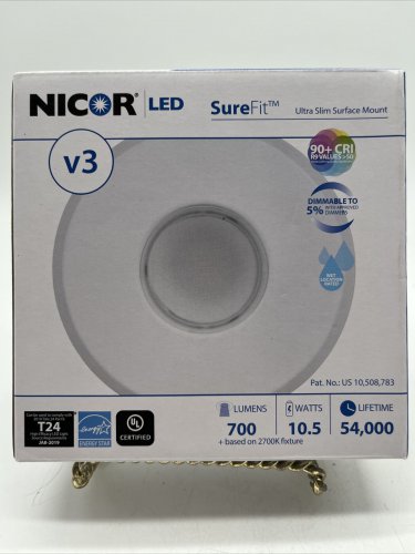 Nicor Lighting SureFit LED Flush Mount Ceiling Light w/ Round White Trim 4000K
