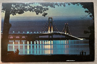 The Mackinac Bridge Michigan The Water Wonderland 1959 Color Postcard