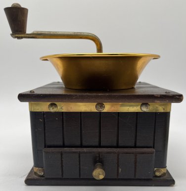 Wooden Box Coffee Grinder Vintage Metal Straps Hand Crank Large 6.25&acirc;�� sq