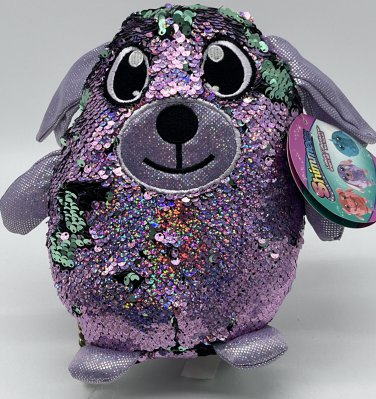 SHIMMEEZ 8" Delilah Dog Sequin Plush Stuffed Animal Purple Green