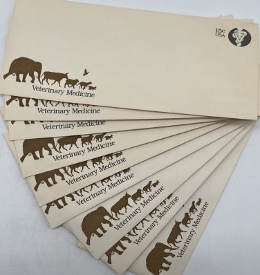Vintage Long Envelopes Pre-Stamped 15 cent air Veterinary Medicine LOT OF 9