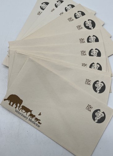 Vintage Envelopes Pre-Stamped 15 cent air Veterinary Medicine stamp LOT OF 11