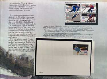 1980 USPS US Winter Olympics XIII Souvenir Folder Mint Stamp Set Vintage
