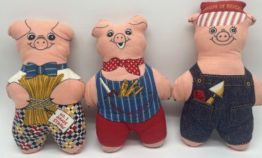3 Little Pigs Cranston cut & sew pig Nursery decoration Pigs Straw, Wood, Brick