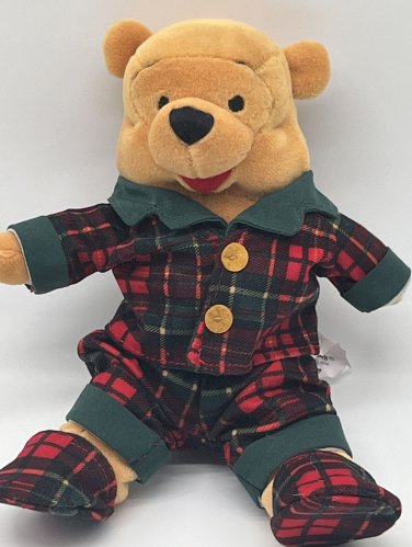 Vintage Disney Store Winnie the Pooh Plaid Pajama Plush HOLIDAY Bean Filled 7&acirc;��